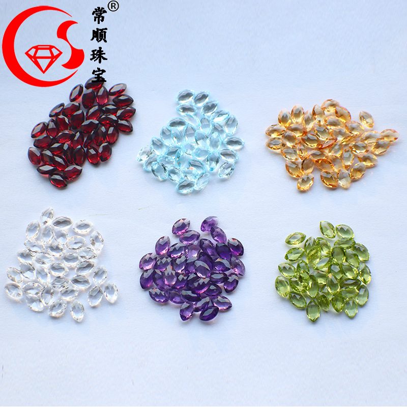 马眼形双格面车工彩色宝石裸石 5*8mm 紫水晶/黄水晶/橄榄石/石榴石/托帕石 DIY首饰镶嵌配件