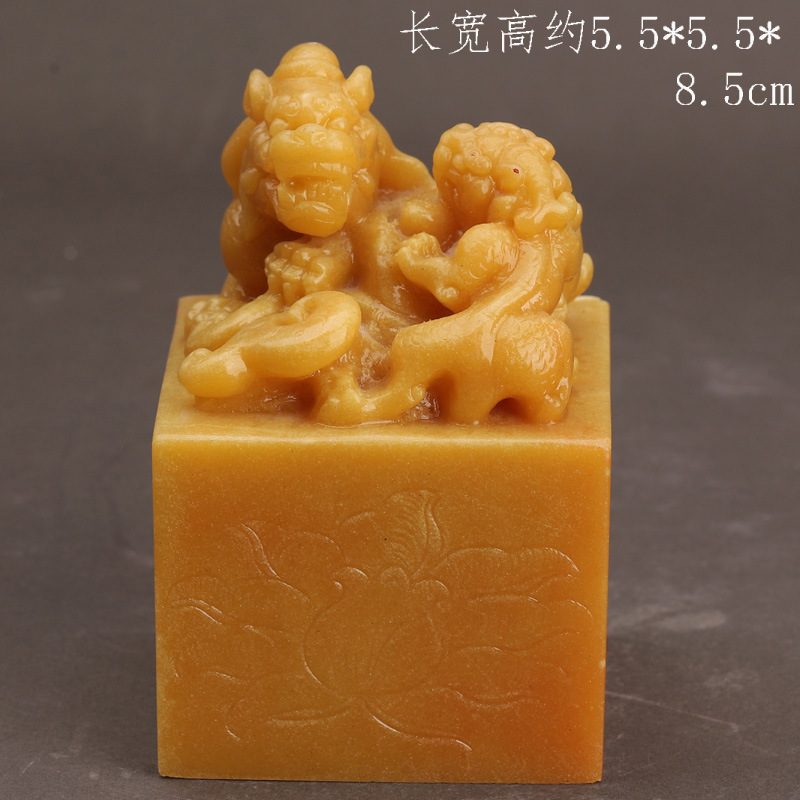 仿寿山石雕田黄石双貔貅小印章 玄关招财风水摆件 家居工艺品
