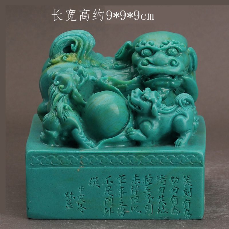 仿古寿山石雕田黄石印章 三狮子宣德玉玺摆件 客厅复古中式装饰