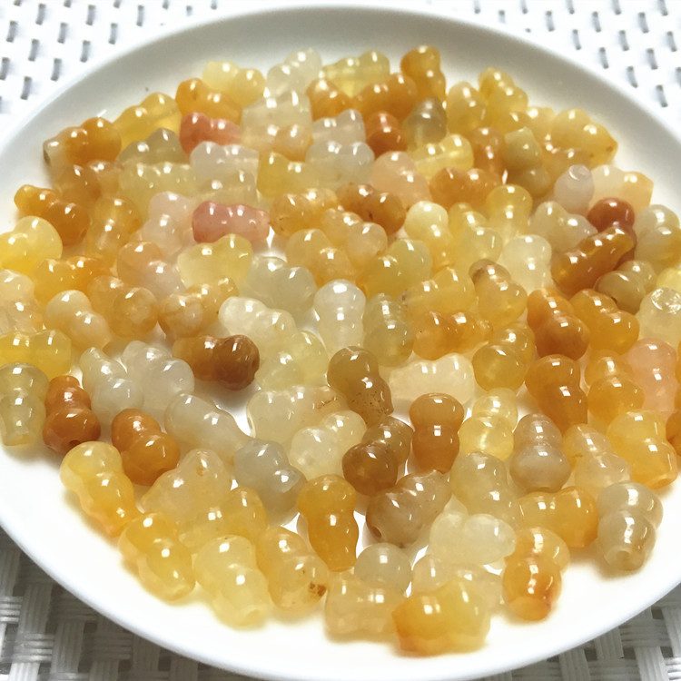新疆金丝玉葫芦散珠 老黄玉黄龙玉玉石散件 手工DIY串珠饰品配件