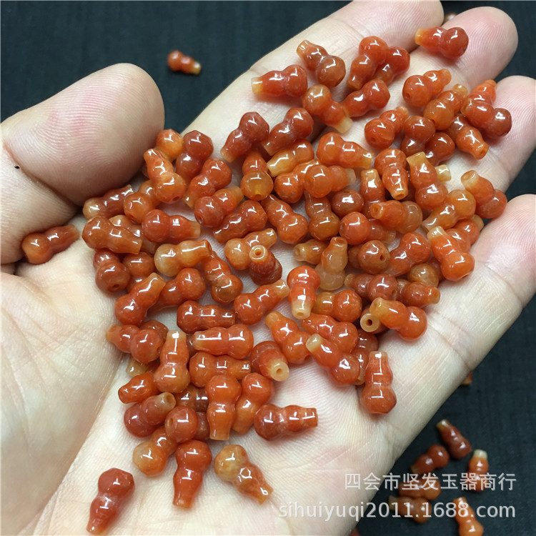 缅甸翡翠A货6x9m烧红翡玉葫芦DIY吊坠配件