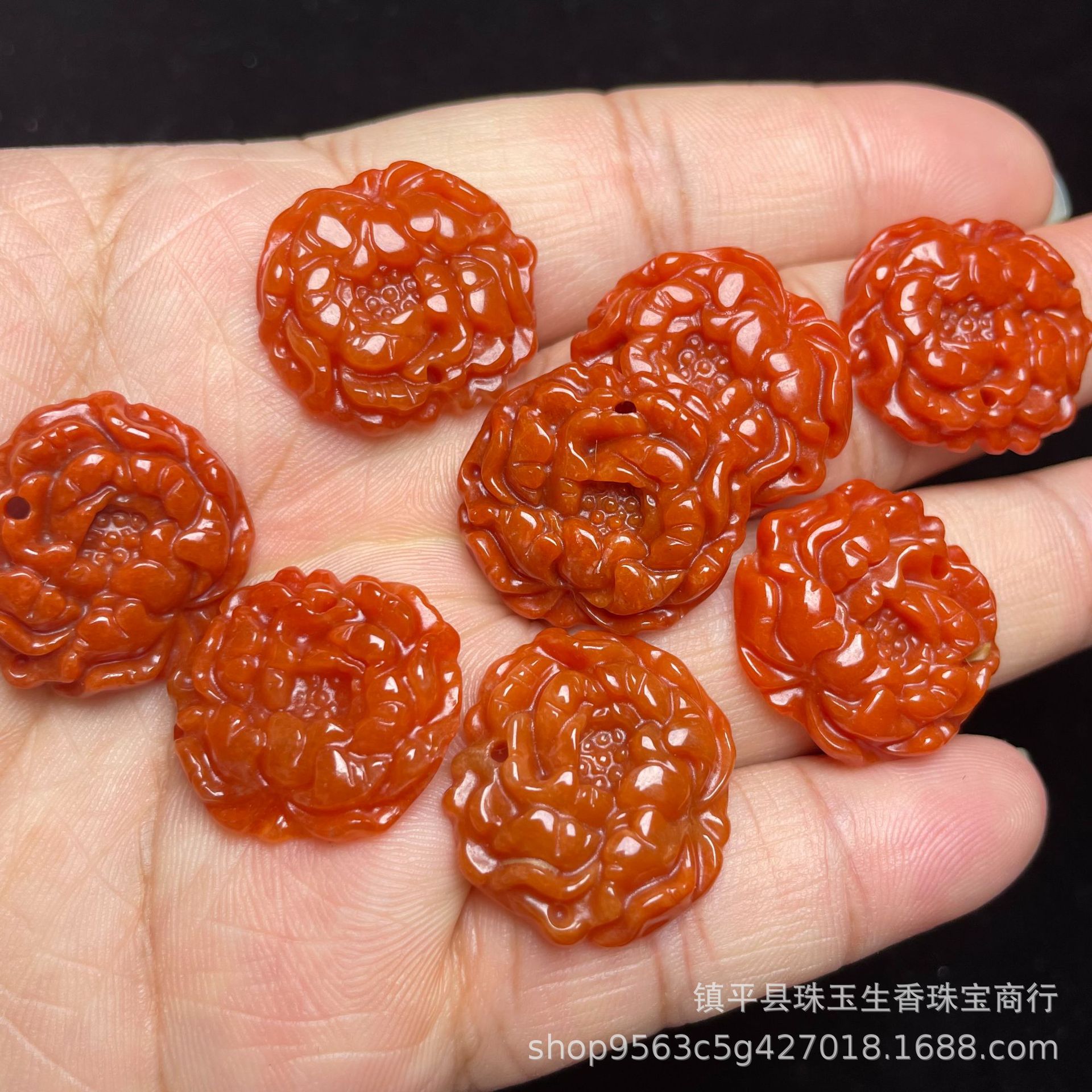 翡翠红翡牡丹花吊坠牌子 DIY玉石饰品挂件玉镶嵌配件