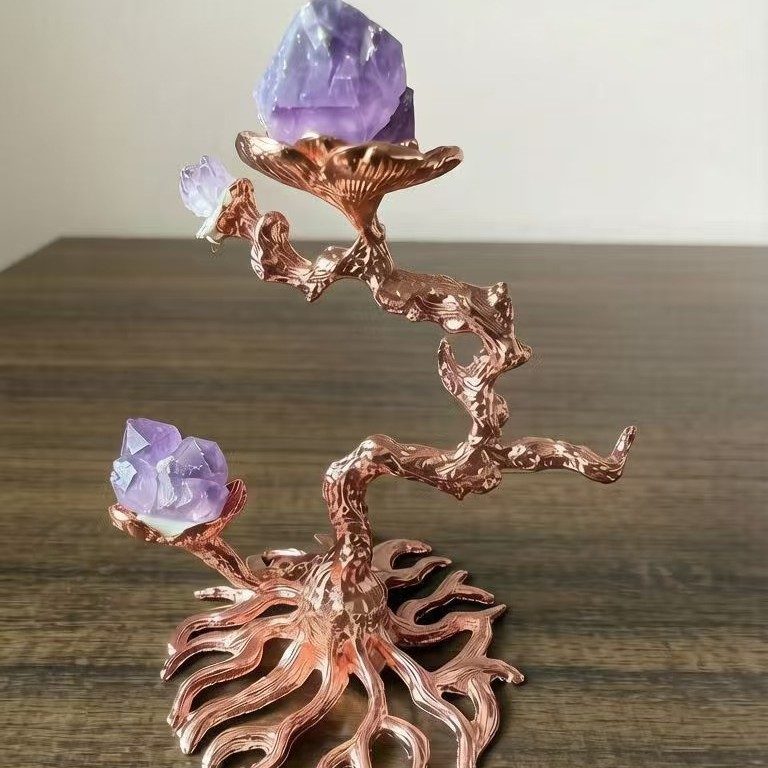 天然紫水晶原石牙花树 蛇形水晶摆件