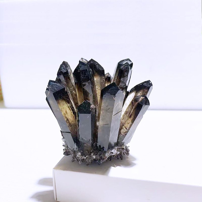 天然茶晶簇原石摆件，家居办公室玄关装饰