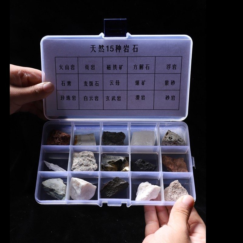 岩石矿物化石标本盒组合套装 儿童地质科普教学原石标本展示盒