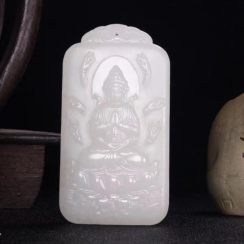 新疆和田玉羊脂玉千手观音吊坠 生肖鼠本命年玉坠